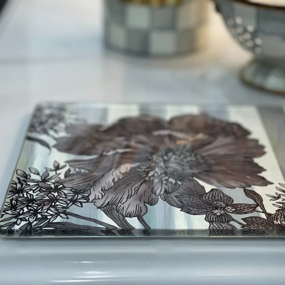 MacKenzie-Childs Sterling Garden Glass Worktop Saver / Serving Board